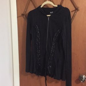 Goth Black hoodie with lace and ribbons